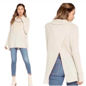 Free People Waffle Knit Cowl Neck Tunic Top • Cream • Size S/P
